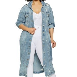 Plus Size Highway Distressed Long Denim Jacket